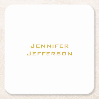 Metallic Gold & White Professional Modern Elegant Square Paper Coaster