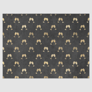Metallic Gold Wine Glasses on Black Decoupage Tissue Paper