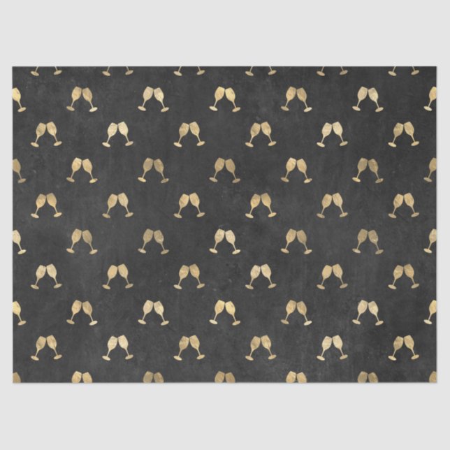 Metallic Gold Wine Glasses on Black Decoupage Tissue Paper (Front)