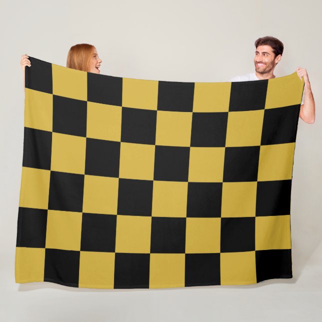 Metallic Gold with Black Square Style Fleece Blanket (In Situ)