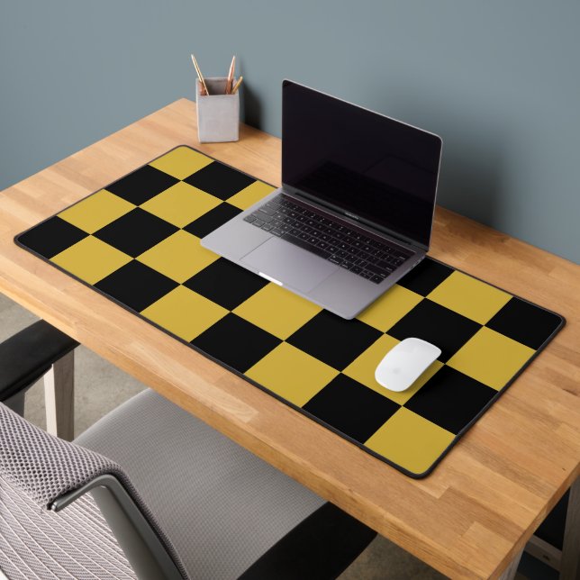 Metallic Gold with Black Square Style Pattern Desk Mat (Office 2)