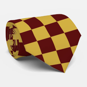 Metallic Gold with Maroon Square Pattern Neck Tie