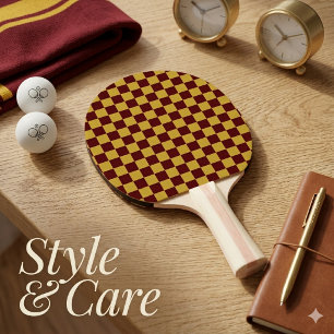 Metallic Gold with Maroon Square Style Pattern Ping Pong Paddle