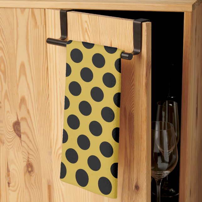 Metallic Gold with Modern Black Dot Style Kitchen Towel (Thirds Fold)