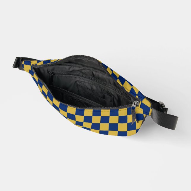 Metallic Gold with Navy Large Square Pattern Fanny Pack (Open)