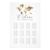 Metallic gold world map wedding seating plan