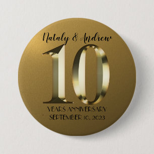 Metallic golden 10th Wedding 3 Inch Round Button