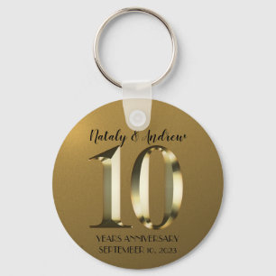 Metallic golden 10th Wedding Keychain