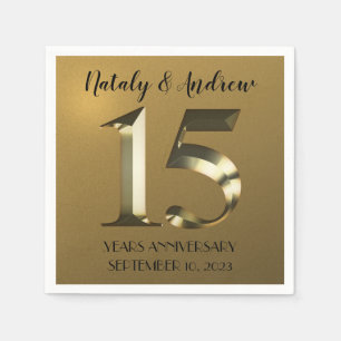 Metallic golden 15th Wedding Anniversary Napkin