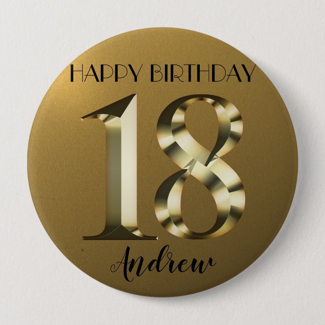 Metallic golden 18th birthday 4 inch round button (Front)
