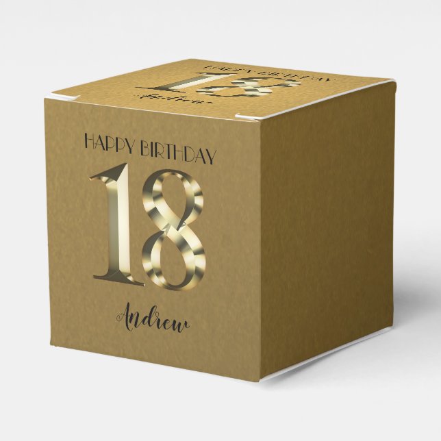 Metallic golden 18th birthday favor box (Front Side)