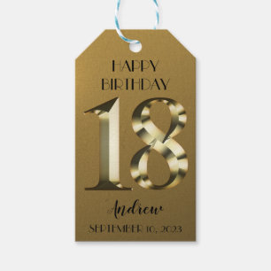 Metallic golden 18th birthday gift tags