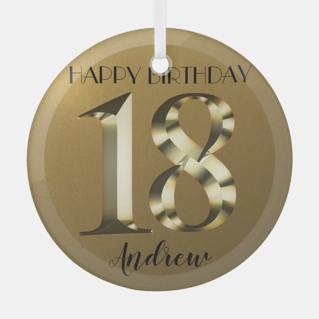 Metallic golden 18th birthday glass ornament (Front)
