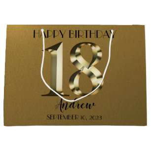 Metallic golden 18th birthday large gift bag