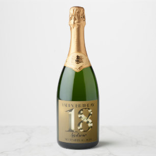 Metallic golden 18th birthday Sparkling Wine label
