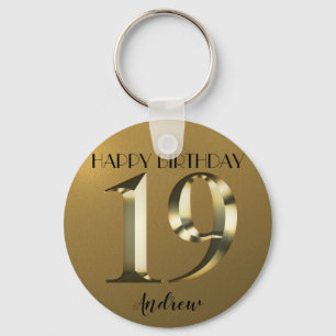 Metallic golden 19th birthday keychain