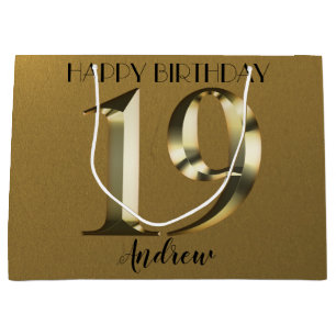 Metallic golden 19th birthday large gift bag
