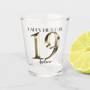Metallic golden 19th birthday shot glass
