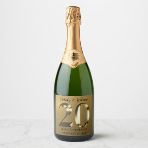 Metallic golden 20th Wedding Anniversary Sparkling Wine Label