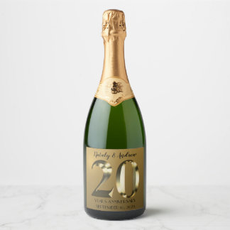 Metallic golden 20th Wedding Anniversary Sparkling Wine Label