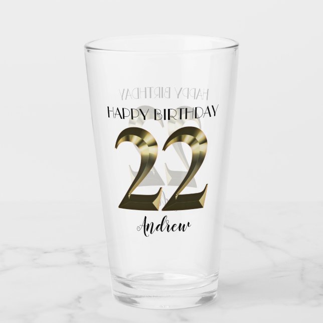 Metallic golden 22th birthday glass (Front)