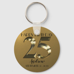 Metallic golden 25th birthday keychain