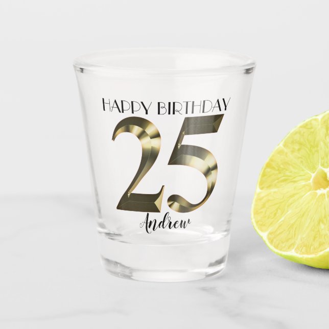 Metallic golden 25th birthday shot glass (Front)