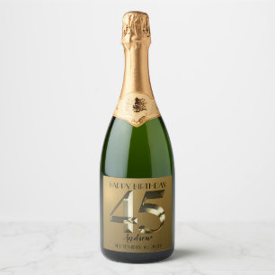 Metallic golden 45th birthday sparkling wine label