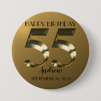 Metallic golden 55th birthday 3 inch round button
