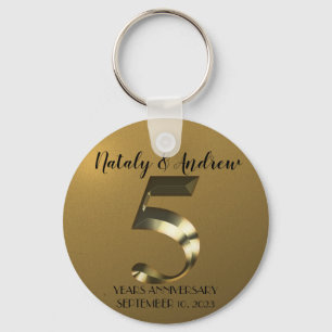 Metallic golden 5th Wedding Anniversary Keychain