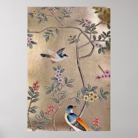 Metallic Golden Garden Chinoiserie with Song Birds
