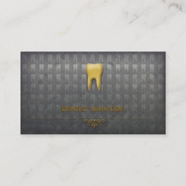metallic golden teeth dentist dental business card (Front)