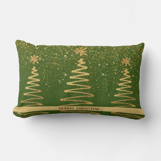 Metallic golden trees Christmas luxury gift green Lumbar Pillow (Front)