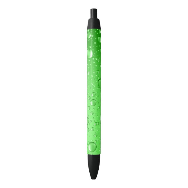 Metallic Green Abstract Rain Drops Black Ink Pen (Front Vertical)