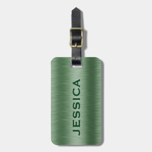 Metallic green brushed aluminum texture luggage tag