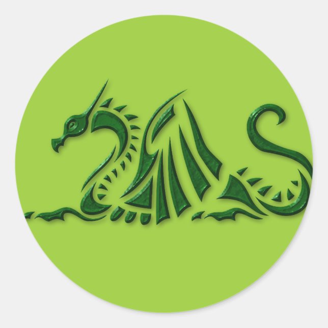 Metallic Green Dragon Classic Round Sticker (Front)