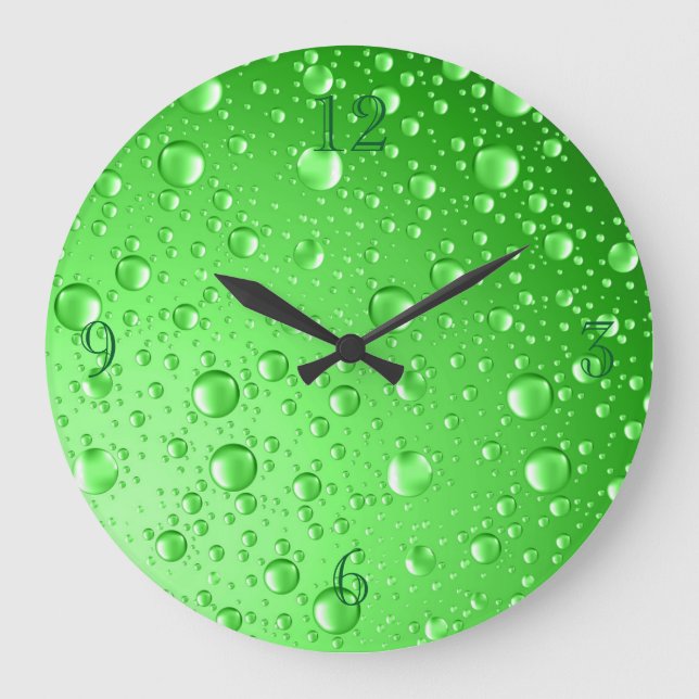 Metallic Green Rain Drops Large Clock (Front)