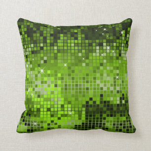 Metallic Green Sequins Glitter Abstract Pixel Art Throw Pillow