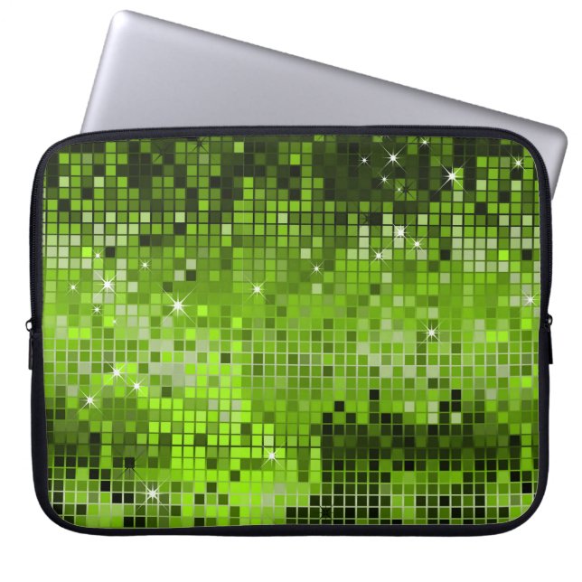 Metallic Green Sequins Look Disco Mirrors Bling Laptop Sleeve (Front)