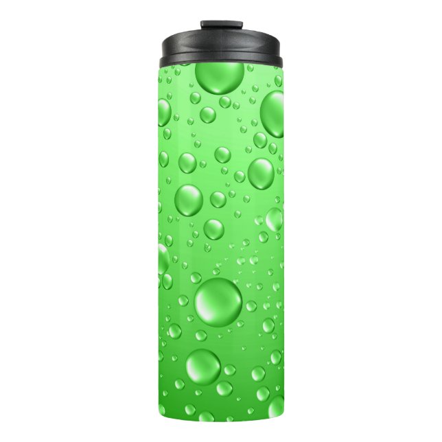 Metallic Green Water Droplets Thermal Tumbler (Front)