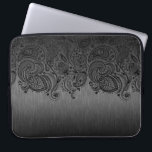 Metallic Grey And Black Paisley Lace Laptop Sleeve<br><div class="desc">Elegant metallic dark grey,  brushed aluminum look background with black floral paisley lace.</div>