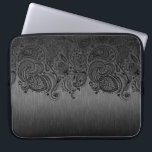 Metallic Grey And Black Paisley Lace Laptop Sleeve<br><div class="desc">Elegant metallic dark grey,  brushed aluminum look background with black floral paisley lace.</div>