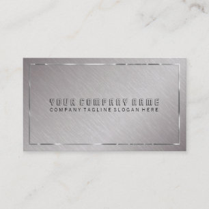 Metallic Grey Brushed Steel, Silver Border Accents Business Card