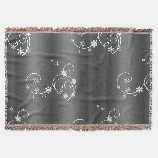 Metallic Grey Christmas Throw Blanket (Front)