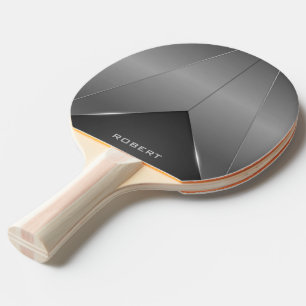 Metallic grey geometric design monogram ping pong paddle