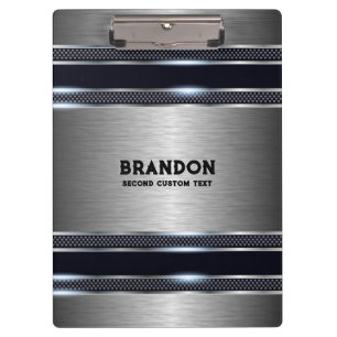 Metallic grey industrial geometric design monogram clipboard