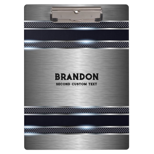 Metallic grey industrial geometric design monogram clipboard (Front)