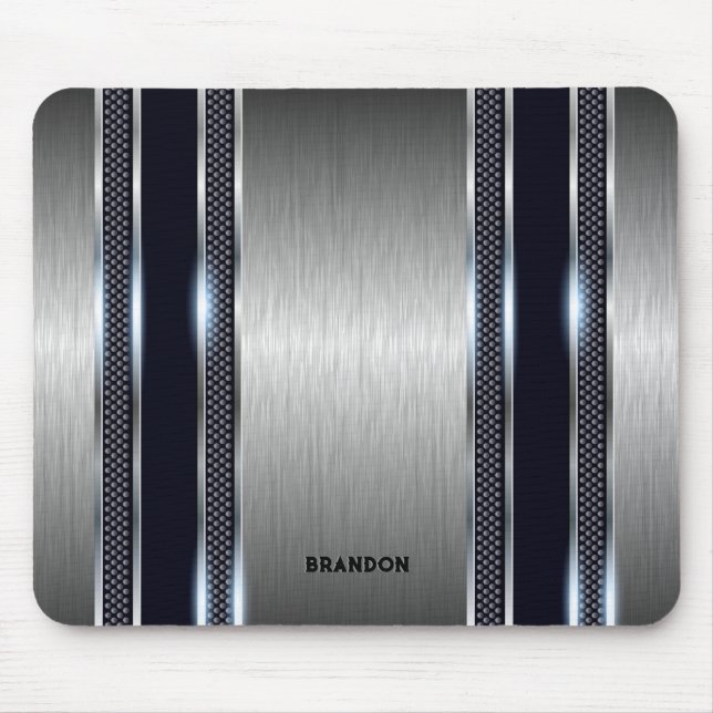 Metallic grey industrial geometric texture mouse pad (Front)