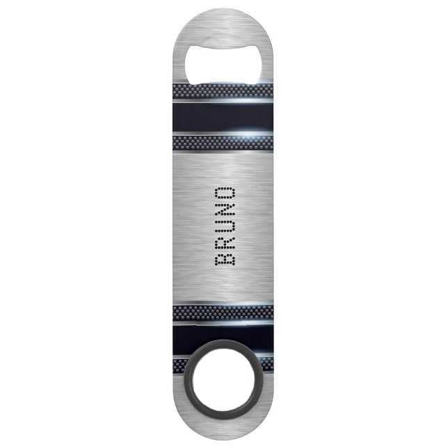 Metallic grey texture black industrial stripes  bar key (Front)