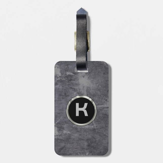 Metallic Grey Texture Brushed Aluminum Look Luggage Tag (Back Vertical)